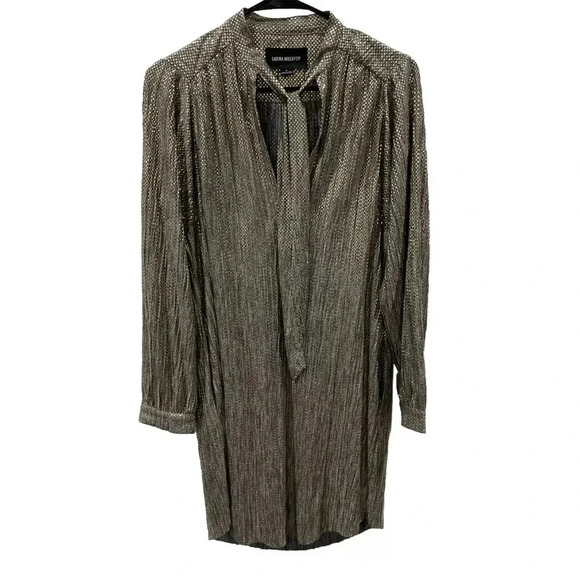 Sabina Musayev Anthropologie Gold Metallic Shimmer Shirt Party Dress Size Medium - Picture 5 of 11
